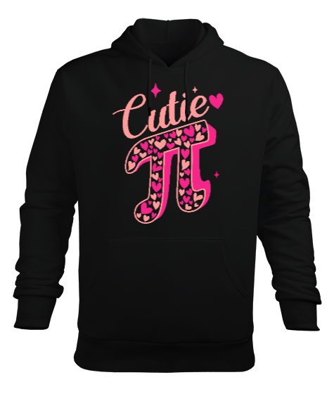 Pi Sembolü Cutie Siyah Erkek Kapüşonlu Hoodie Sweatshirt