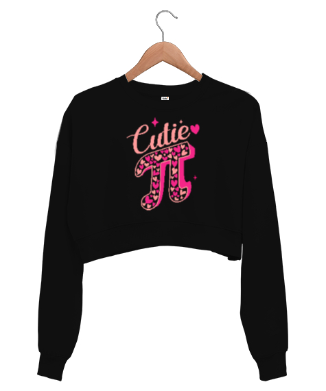 Pi Sembolü Cutie Siyah Kadın Crop Sweatshirt