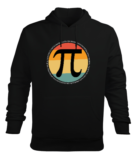 Pi Sembolü Siyah Erkek Kapüşonlu Hoodie Sweatshirt