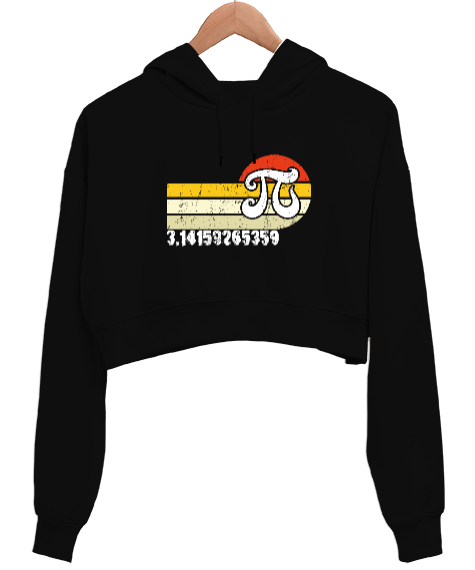 Pi Sembolü Siyah Kadın Crop Hoodie Kapüşonlu Sweatshirt