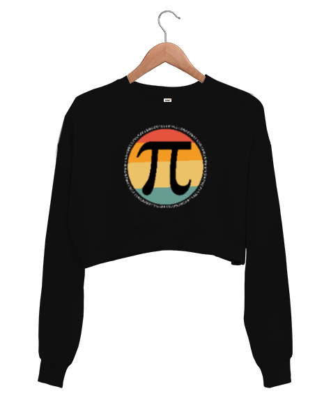 Pi Sembolü Siyah Kadın Crop Sweatshirt