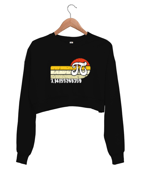 Pi Sembolü Siyah Kadın Crop Sweatshirt