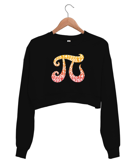 Pi Sembolü Siyah Kadın Crop Sweatshirt