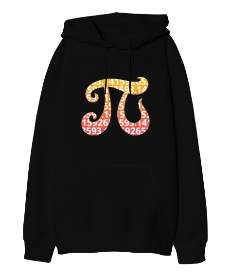 Pi Sembolü Siyah Oversize Unisex Kapüşonlu Sweatshirt