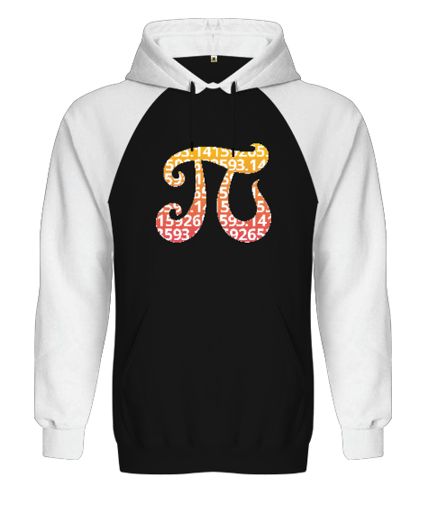 Pi Sembolü Siyah/Beyaz Orjinal Reglan Hoodie Unisex Sweatshirt