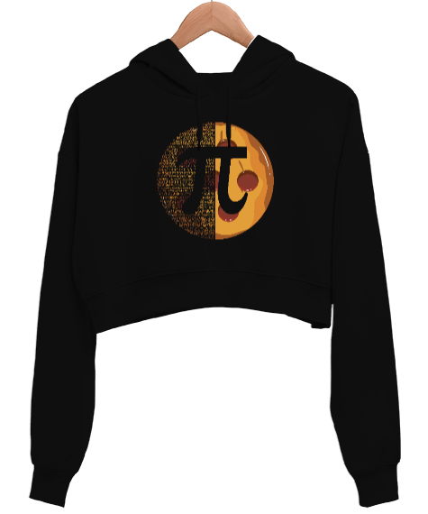 Pi Siyah Kadın Crop Hoodie Kapüşonlu Sweatshirt