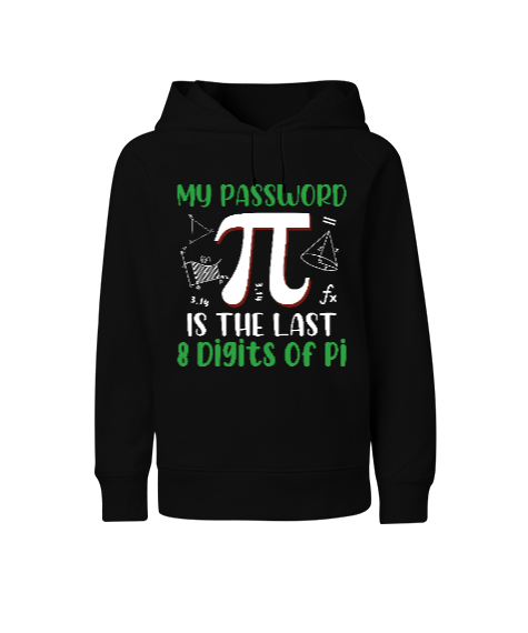 Pi Tasarımı Siyah Çocuk Unisex Hoodie Kapüşonlu