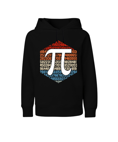 Pi Tasarımı Siyah Çocuk Unisex Hoodie Kapüşonlu