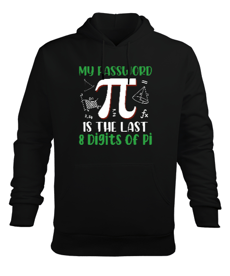 Pi Tasarımı Siyah Erkek Kapüşonlu Hoodie Sweatshirt