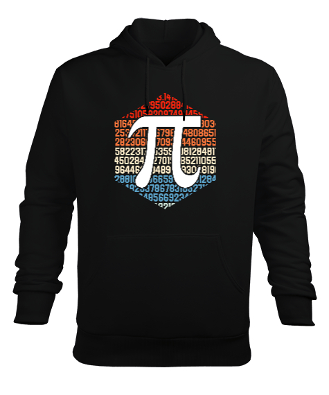 Pi Tasarımı Siyah Erkek Kapüşonlu Hoodie Sweatshirt