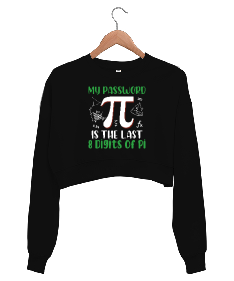 Pi Tasarımı Siyah Kadın Crop Sweatshirt