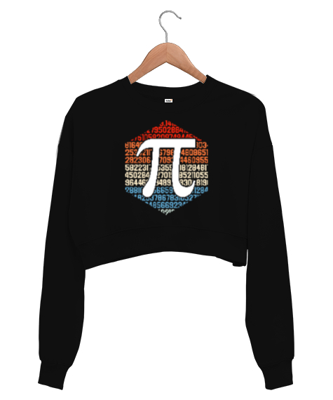 Pi Tasarımı Siyah Kadın Crop Sweatshirt