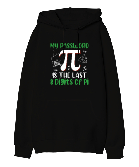 Pi Tasarımı Siyah Oversize Unisex Kapüşonlu Sweatshirt