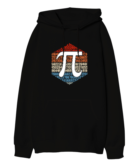 Pi Tasarımı Siyah Oversize Unisex Kapüşonlu Sweatshirt