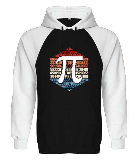 Pi Tasarımı Siyah/Beyaz Orjinal Reglan Hoodie Unisex Sweatshirt