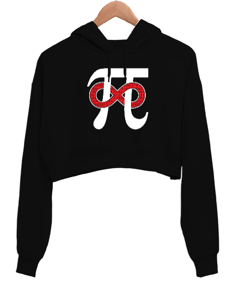 Pi ve Sonsuzluk Siyah Kadın Crop Hoodie Kapüşonlu Sweatshirt