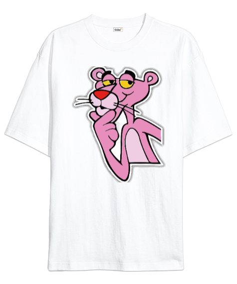 Tisho - Pink Panther Beyaz Oversize Unisex Tişört