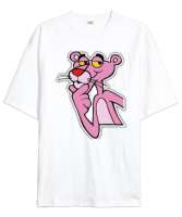 Pink Panther Beyaz Oversize Unisex Tişört - Thumbnail