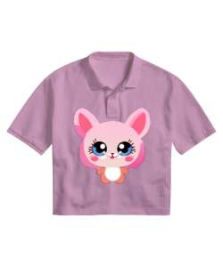 PİNK RABBIT Pembe Kadın Crop Polo Yaka Tişört