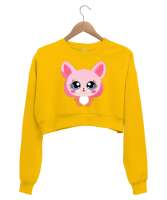 PİNK RABBIT Sarı Kadın Crop Sweatshirt - Thumbnail