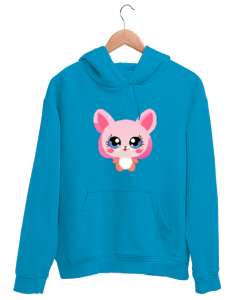 PİNK RABBIT Turkuaz Unisex Kapşonlu Sweatshirt