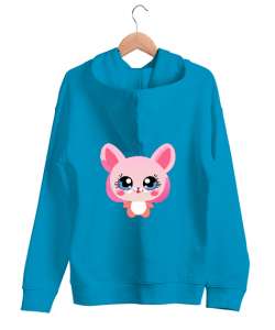 PİNK RABBIT Turkuaz Unisex Kapşonlu Sweatshirt