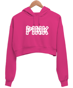 Pink yazılı Kadın Crop Hoodie Kapüşonlu Sweatshirt