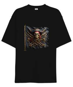 Pirates Flag v Siyah Oversize Unisex Tişört