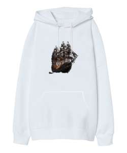 Pirates Ship v1 Beyaz Oversize Unisex Kapüşonlu Sweatshirt