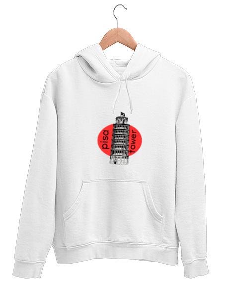 Tisho - pisa tower Beyaz Unisex Kapşonlu Sweatshirt