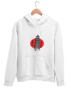 pisa tower Beyaz Unisex Kapşonlu Sweatshirt