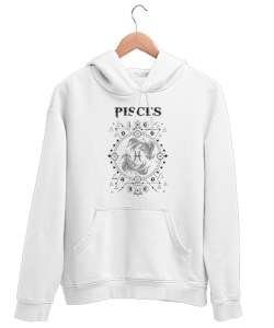 Pisces- Mistik Balık Burcu Beyaz Unisex Kapşonlu Sweatshirt