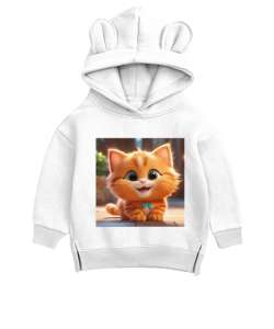 pisi369 Beyaz Unisex Çocuk Ayı Hoodie Kapşonlu