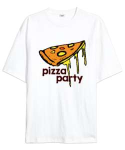 Pizza Party - Pizza Dilimi Beyaz Oversize Unisex Tişört