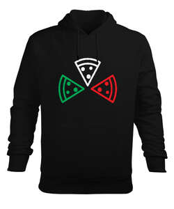 Pizza Siyah Erkek Kapüşonlu Hoodie Sweatshirt