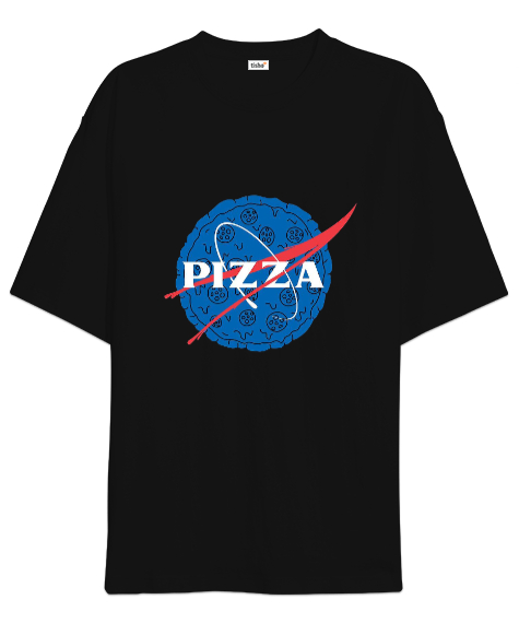 Tisho - Pizza Siyah Oversize Unisex Tişört