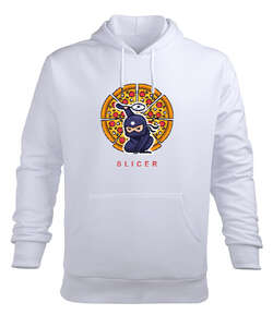 Pizza Slicer Beyaz Erkek Kapüşonlu Hoodie Sweatshirt