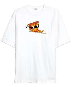 PIZZA STEVE Beyaz Oversize Unisex Tişört