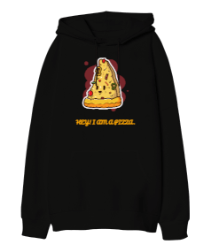 Pizza temalı Oversize Unisex Kapüşonlu Sweatshirt