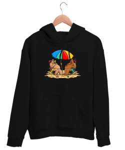 Plajdaki Göbekli Adamlar - Komik Siyah Unisex Kapşonlu Sweatshirt