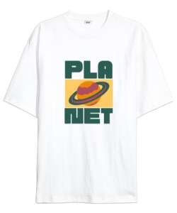 Planet Beyaz Oversize Unisex Tişört