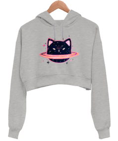 planetcat Kadın Crop Hoodie Kapüşonlu Sweatshirt