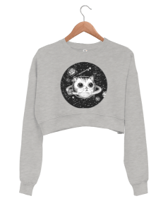 planetcat02 Kadın Crop Sweatshirt