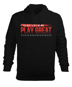 Play Great Siyah Erkek Kapüşonlu Hoodie Sweatshirt