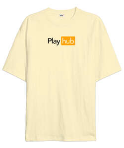 Play Hub Krem Oversize Unisex Tişört