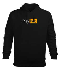 Play Hub Siyah Erkek Kapüşonlu Hoodie Sweatshirt