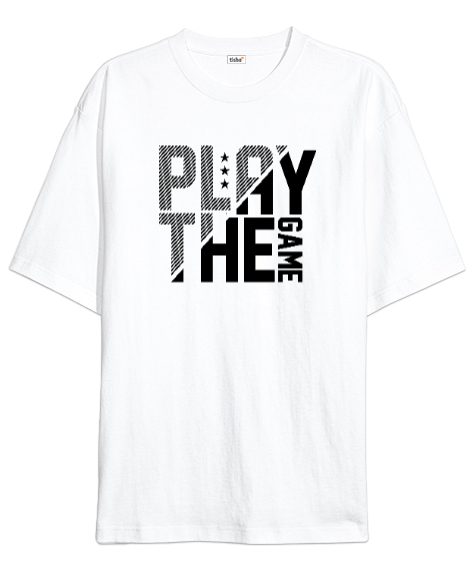 Tisho - Play The Game - Oyunu Oyna Beyaz Oversize Unisex Tişört