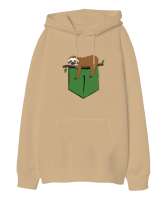 Pocket Camel Oversize Unisex Kapüşonlu Sweatshirt - Thumbnail