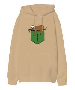 Pocket Camel Oversize Unisex Kapüşonlu Sweatshirt