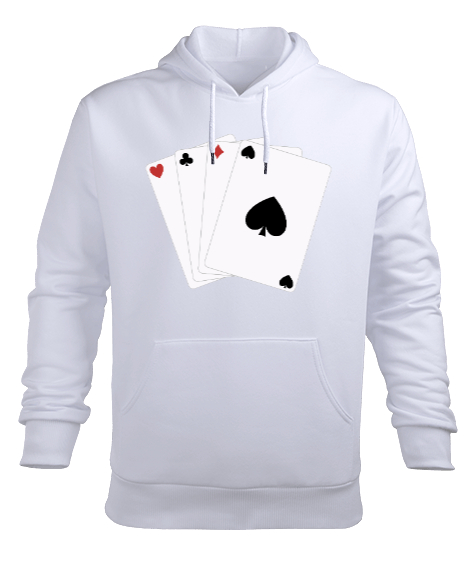 Poker Kağıtları Kağıt Oyunu Beyaz Erkek Kapüşonlu Hoodie Sweatshirt